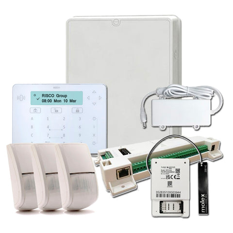 LightSYS-Kit für Anpassungspanel der Klasse 3 + Touch-Tastatur + 2G-GSM-Modul + 3 Detektoren + Netzteil + Box RISCO